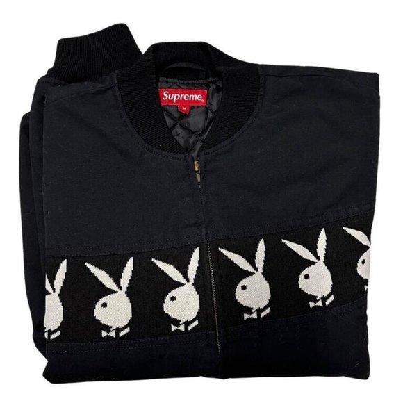 NEW Supreme PlayBoy Crew Jacket Black Mens Medium Rare Collector's Item - Picture 2 of 2